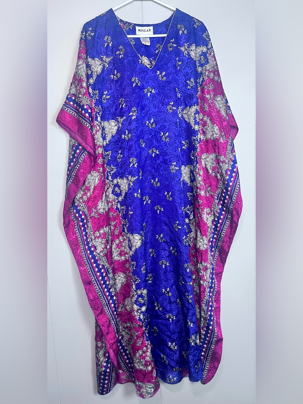 Winlar Blue & Pink Floral Caftan Kaftan Lounge Dress One Size